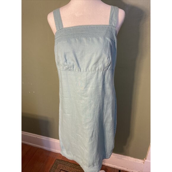 Old Navy100% Linen Rick Rack Trim Accent Sleeveless Seafoam Blue Dress Size 2 - Picture 1 of 11